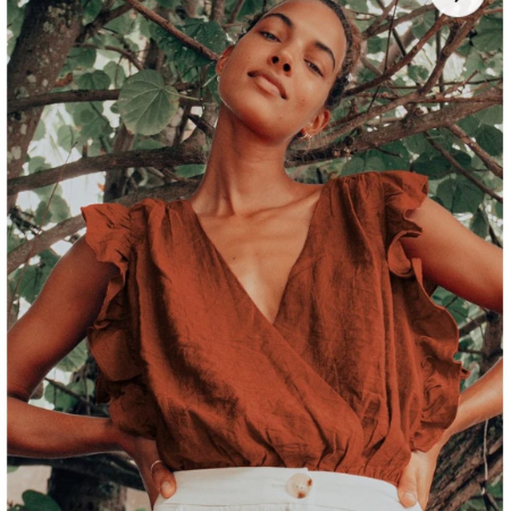 Smile Awhile Rust Red Ruffled Surplice Bodysuit - Picture 2 of 9